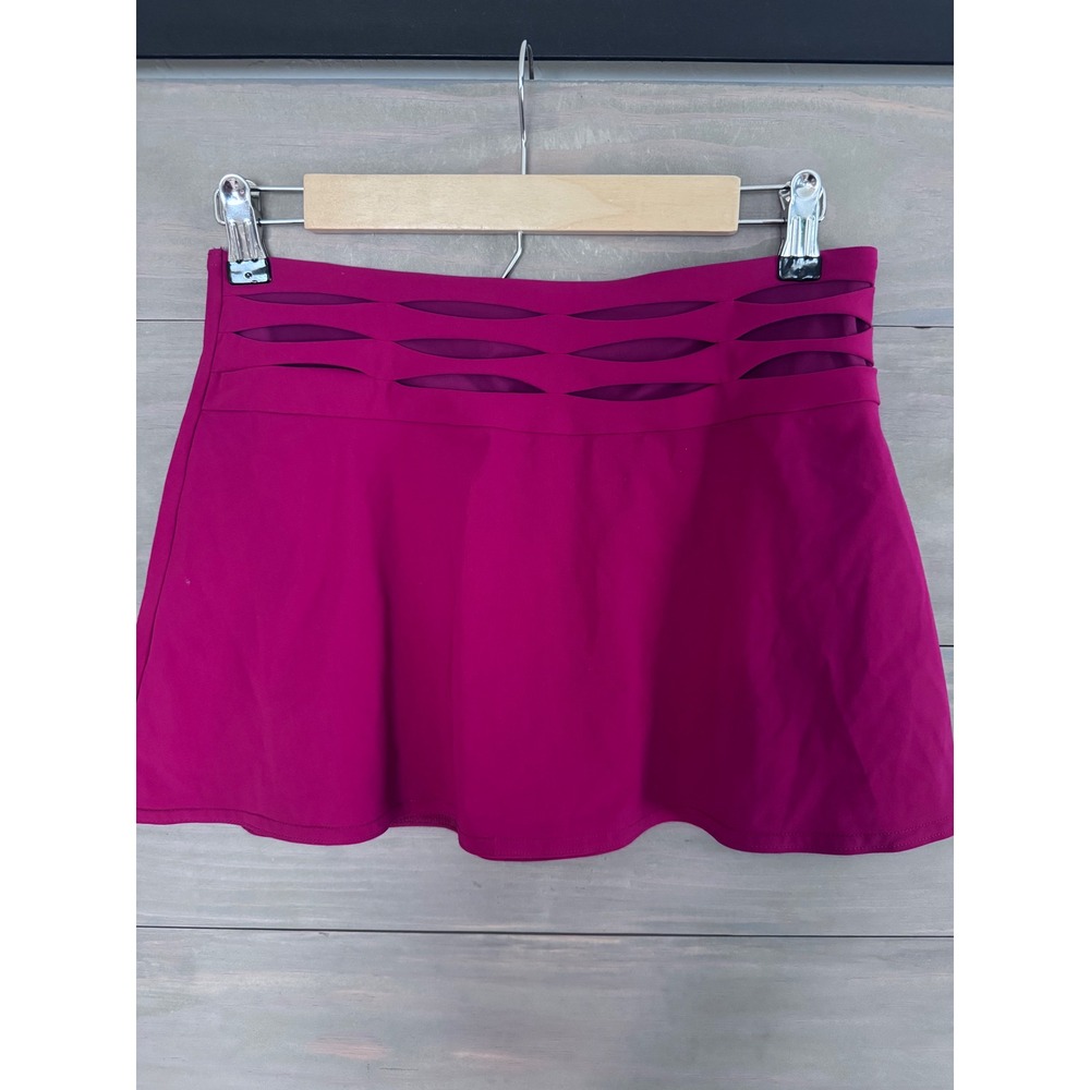 Karla Colletto Flared Mini Swim Skirt Magenta Pink Laser Cut Waist Cover Up‎ S